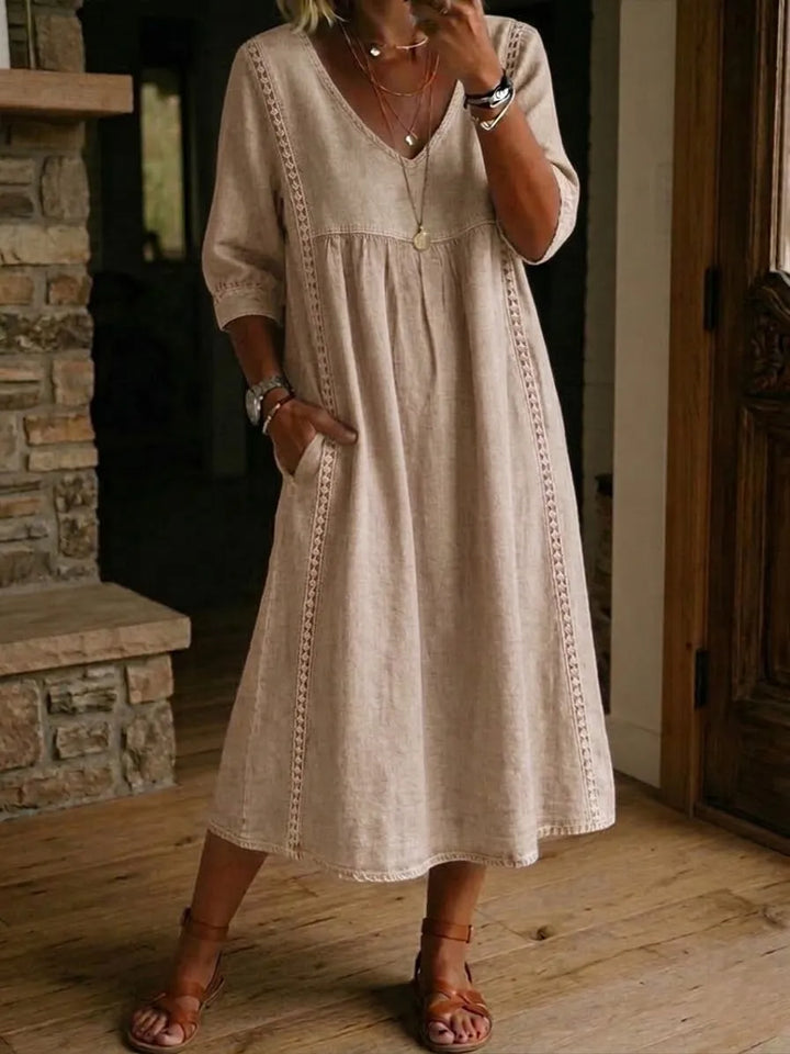 Aurélia™ | Vestido Holgado Efecto Lino con Encaje