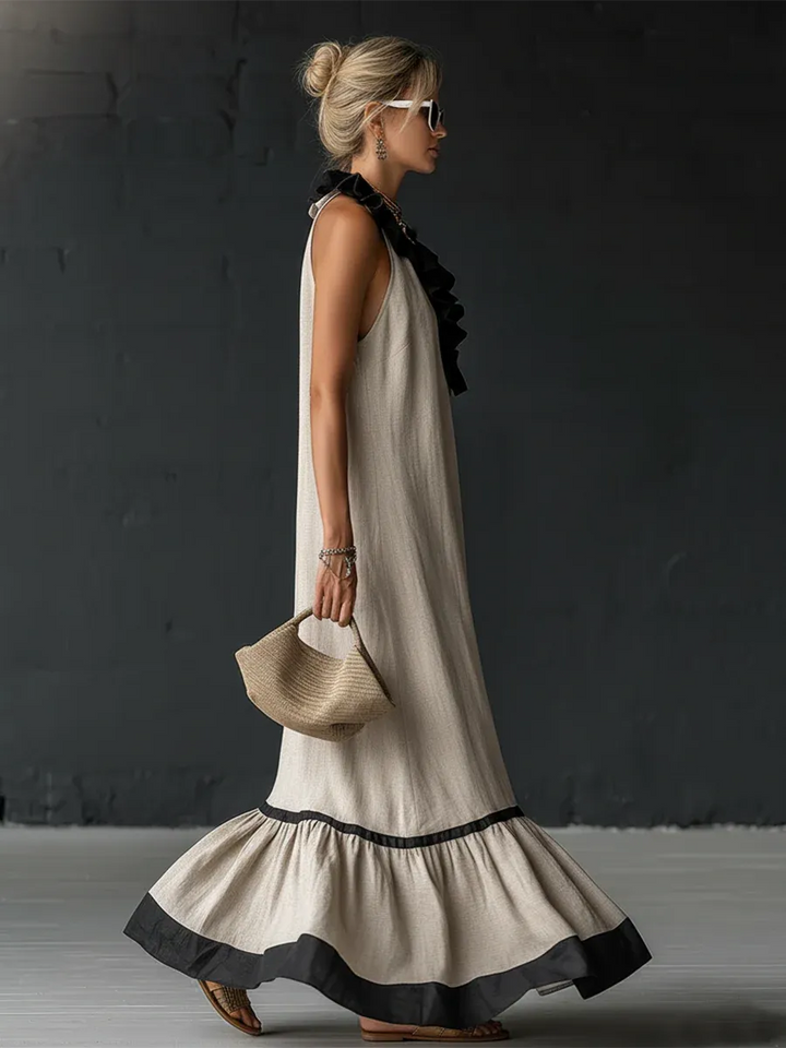 Adriana™ | Vestido Maxi Romántico: Volantes y Bloques de Color