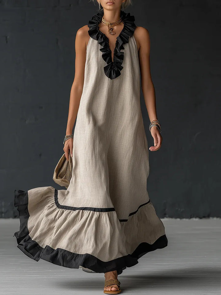 Adriana™ | Vestido Maxi Romántico: Volantes y Bloques de Color