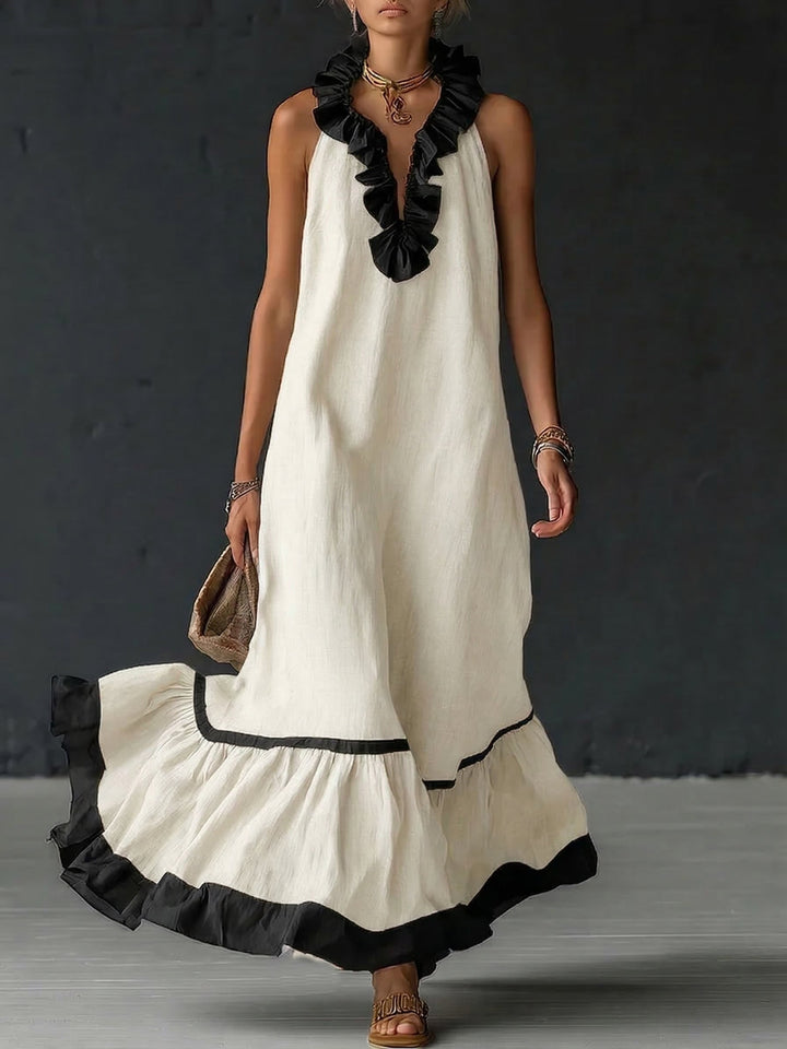 Adriana™ | Vestido Maxi Romántico: Volantes y Bloques de Color