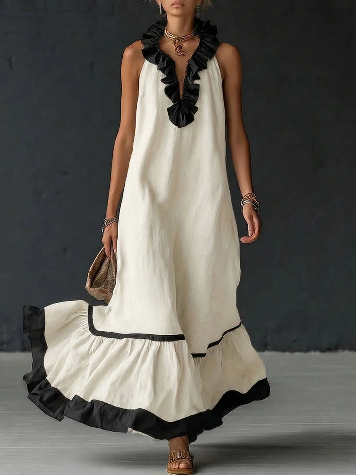 Adriana™ | Vestido Maxi Romántico: Volantes y Bloques de Color