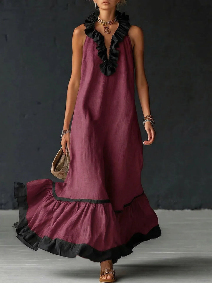 Adriana™ | Vestido Maxi Romántico: Volantes y Bloques de Color