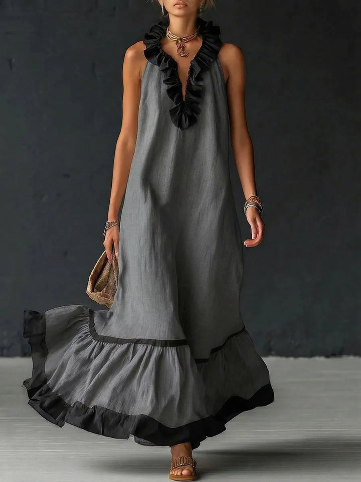 Adriana™ | Vestido Maxi Romántico: Volantes y Bloques de Color