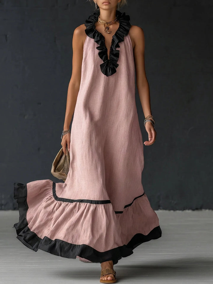 Adriana™ | Vestido Maxi Romántico: Volantes y Bloques de Color