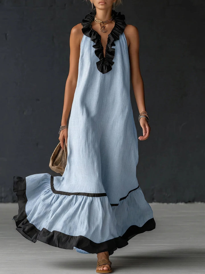 Adriana™ | Vestido Maxi Romántico: Volantes y Bloques de Color
