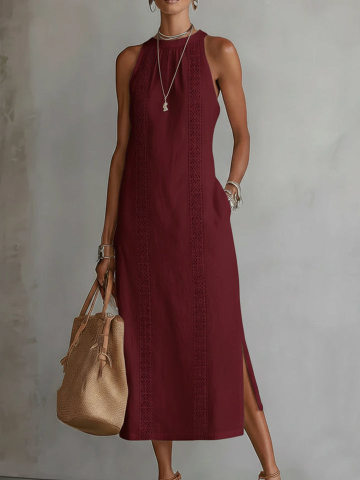 Carlotta™ | Vestido Midi Cuello Mao en Lino y Algodón