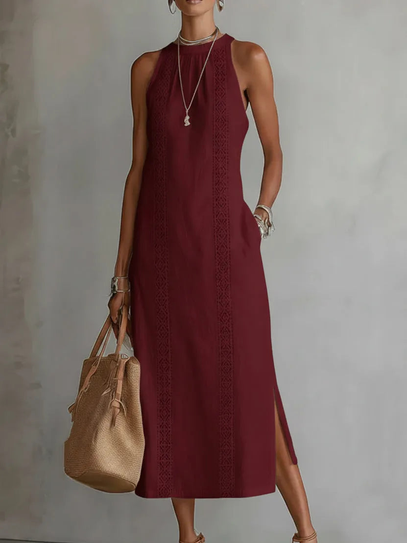 Carlotta™ | Vestido Midi Cuello Mao en Lino y Algodón