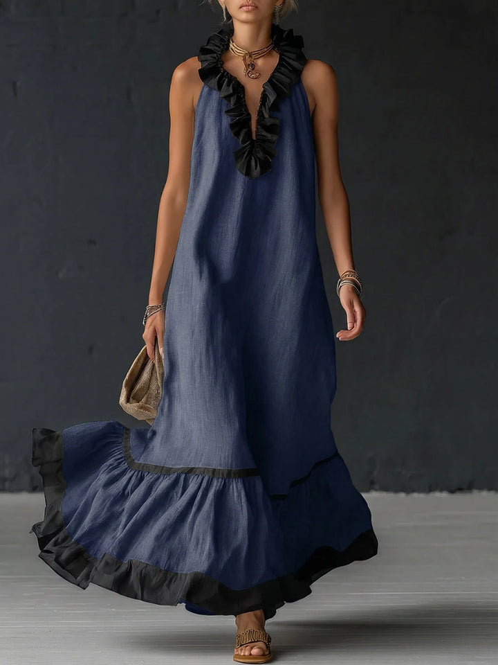 Adriana™ | Vestido Maxi Romántico: Volantes y Bloques de Color