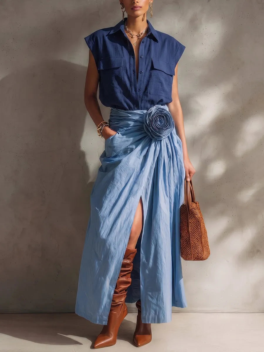 Cosima™ | Falda Elegante Drapeada con Detalle Floral