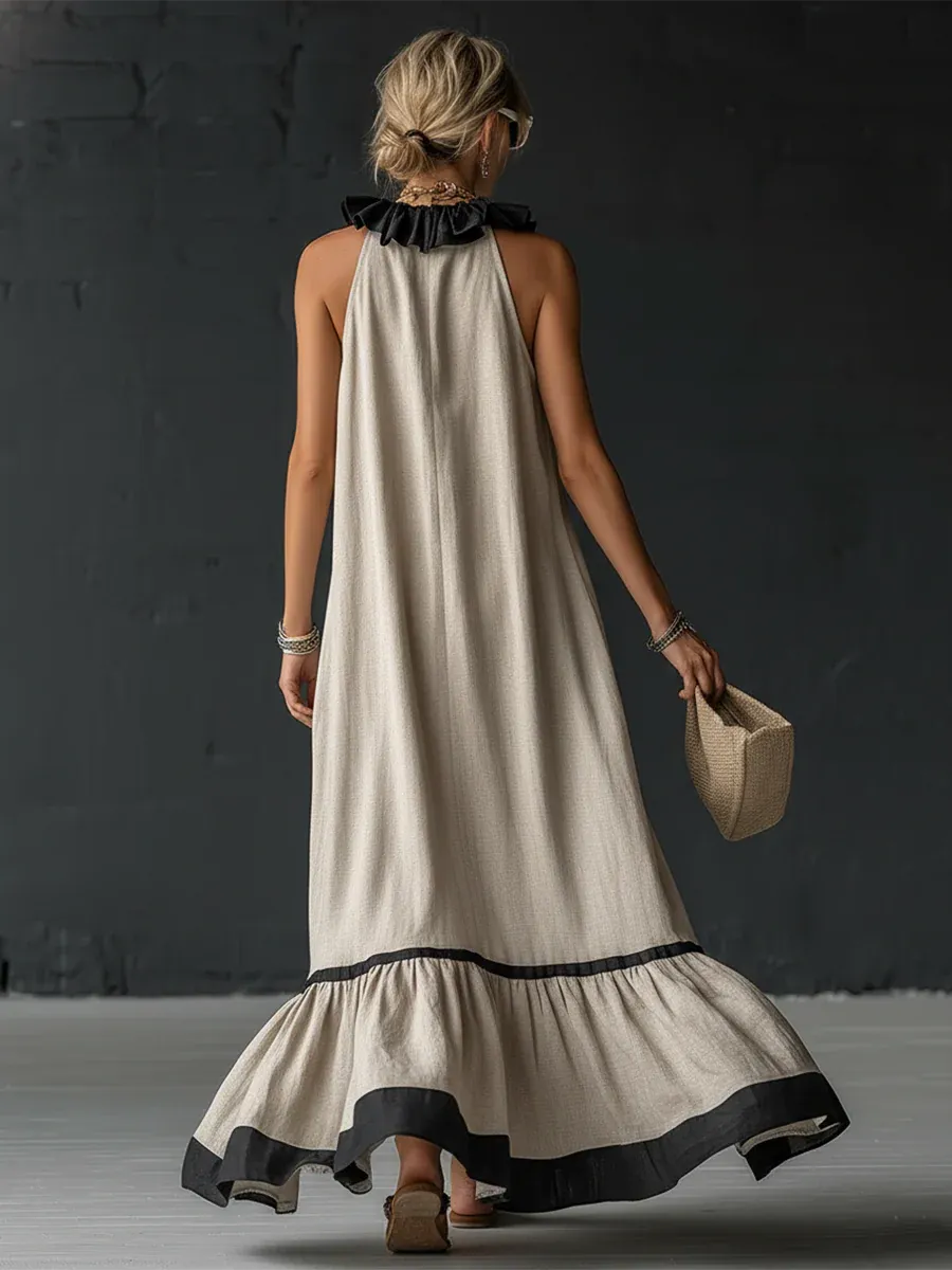 Adriana™ | Vestido Maxi Romántico: Volantes y Bloques de Color