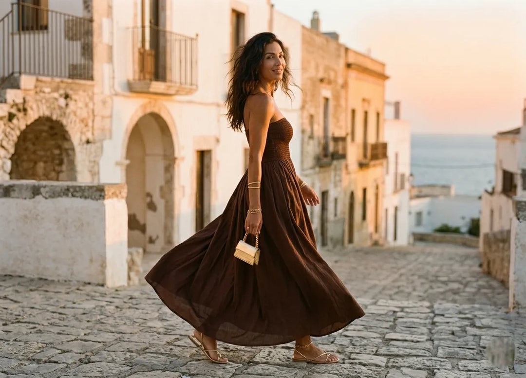 Solara™ | Vestido Maxi Strapless Fruncido