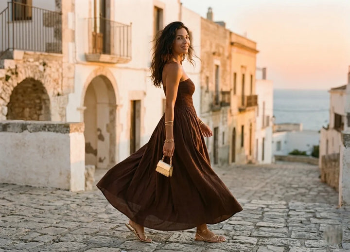 Solara™ | Vestido Maxi Strapless Fruncido