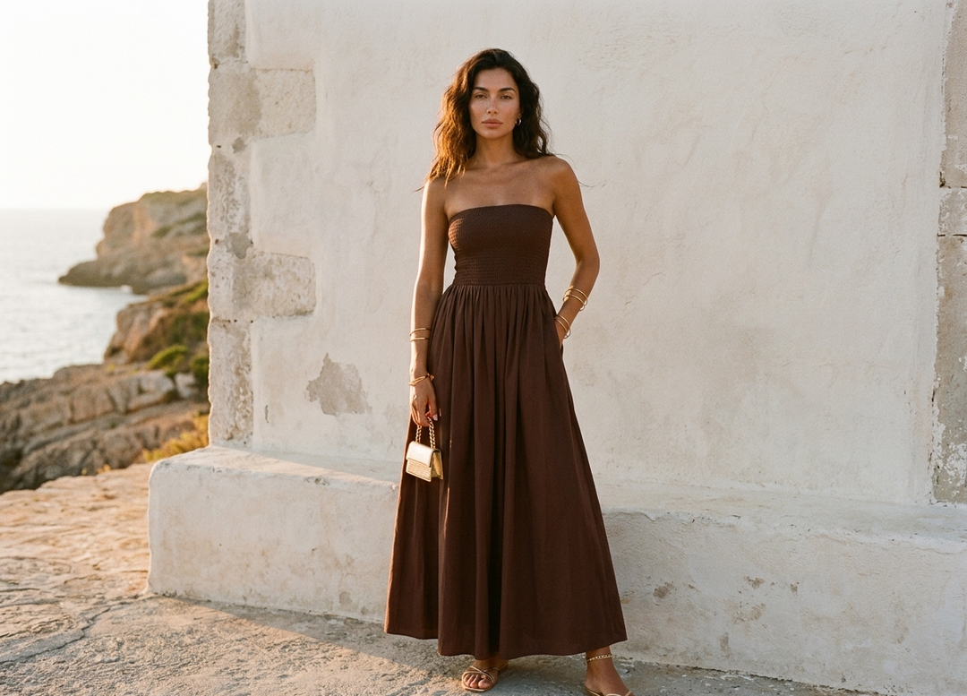 Solara™ | Vestido Maxi Strapless Fruncido