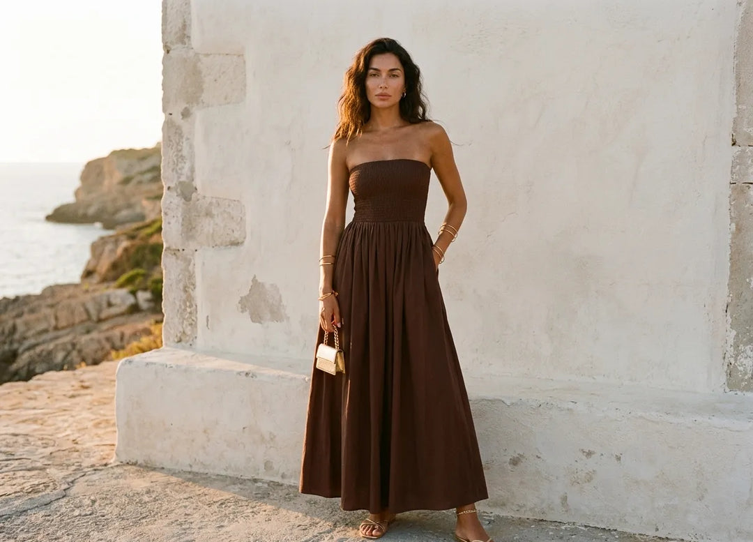 Solara™ | Vestido Maxi Strapless Fruncido